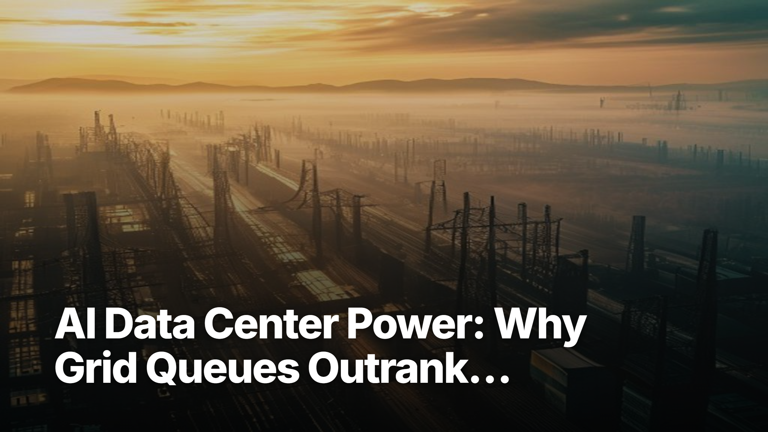 AI data center power: high-voltage transmission corridor flanking hyperscaler data centers