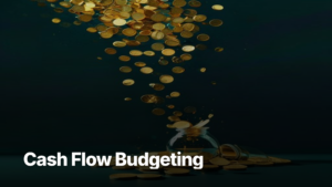 Cash flow budgeting: coins flowing into a savings jar