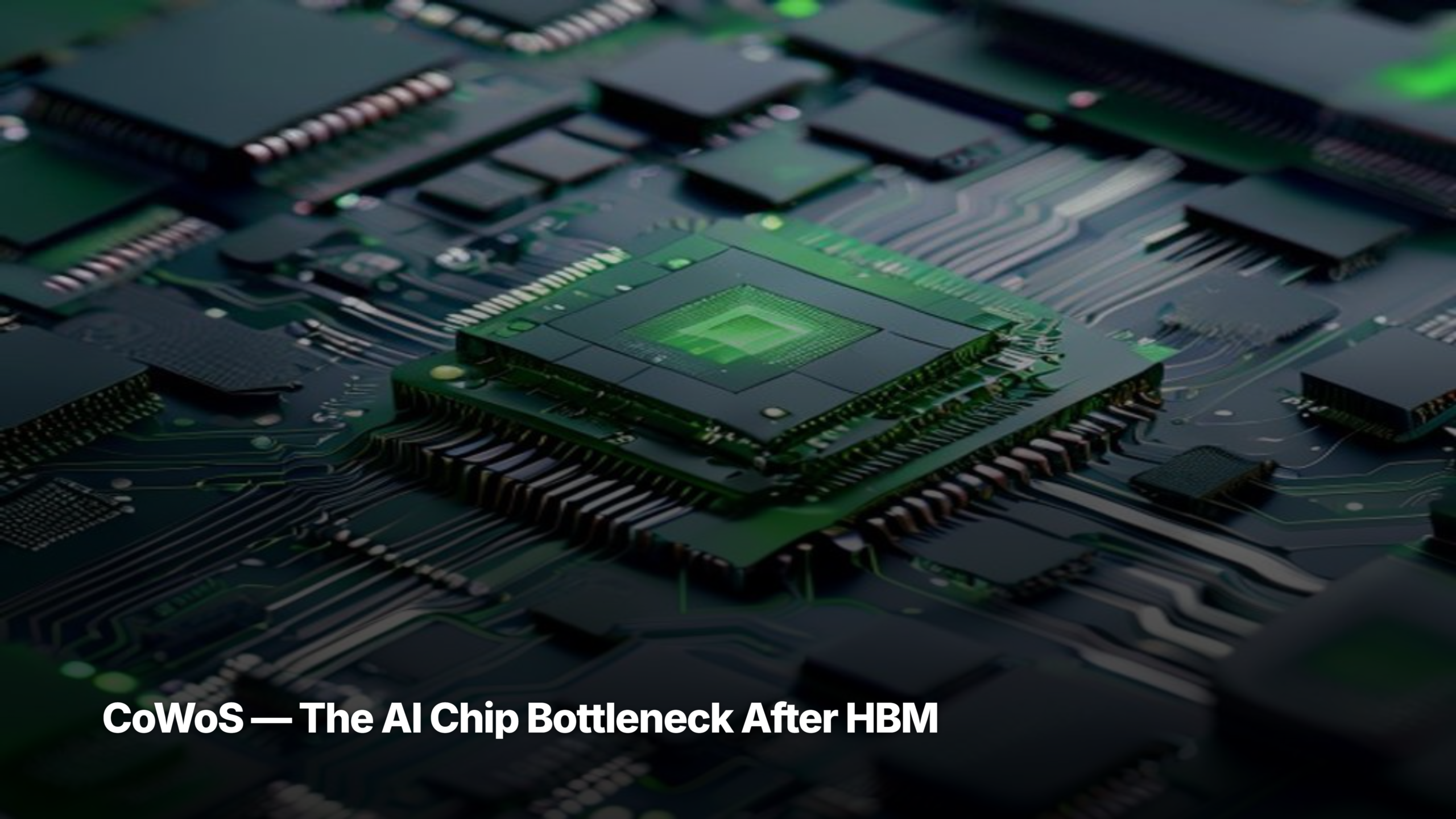 CoWoS packaging shortage diagram showing TSMC silicon interposer with GPU die and HBM stacks