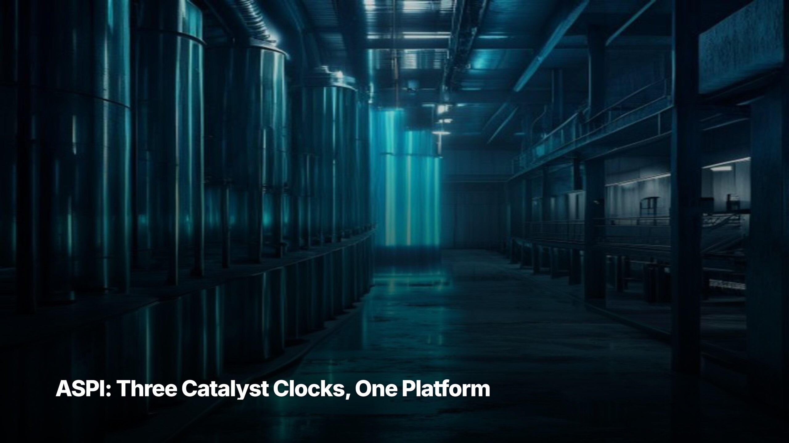 ASPI stock thesis featured image — isotope enrichment cascade facility, three catalyst verticals visualisation
