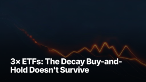 Leveraged ETF decay illustration — orange downward chart on dark background showing volatility drag in 3x ETFs
